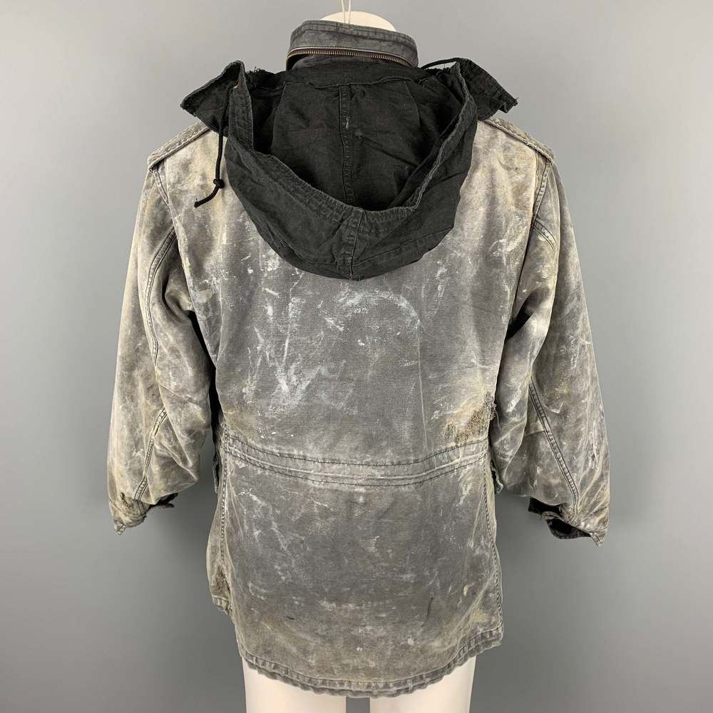R13 Gray Distressed Cotton Destroyed Military Hooded Jacket - Picture 4 of 7